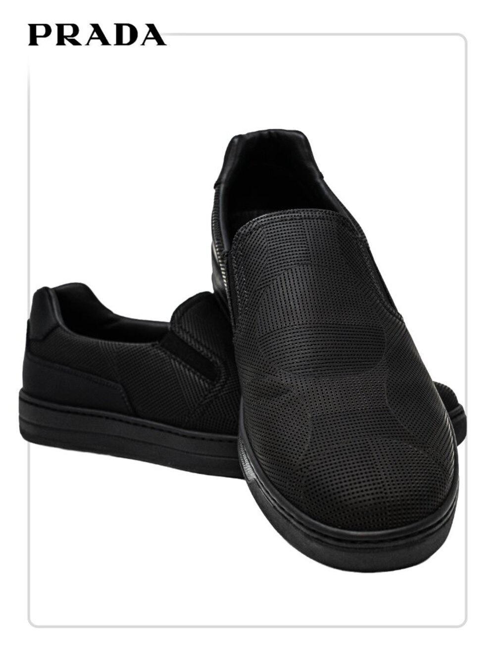 Prada Men's Black Leather with pattern Loafers 10US